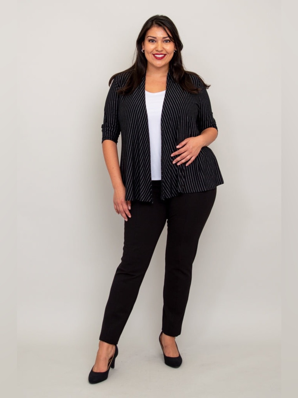 Blue Sky Clothing - Kathy Jacket, Grey/Black Pin Stripe, Bamboo, 1X, Super Soft!